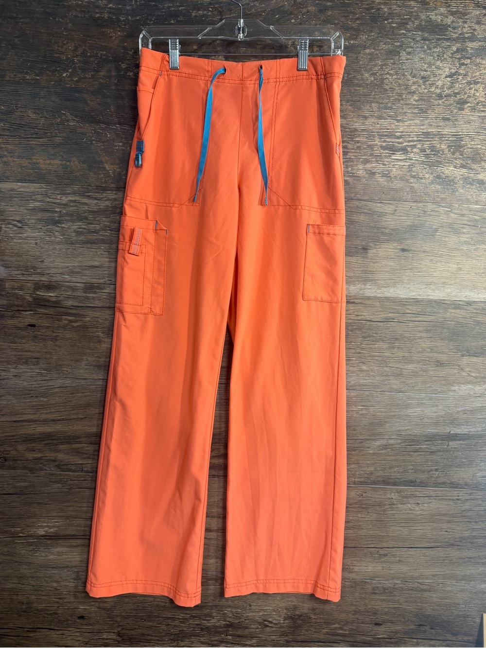 Carhartt Women's Orange Cargo Drawstring Scrub Pants with Blue Drawcord